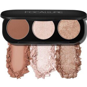 Blush and Highlighter Palette,3 in 1 Makeup Powder Cruelty-Free Matte Blush